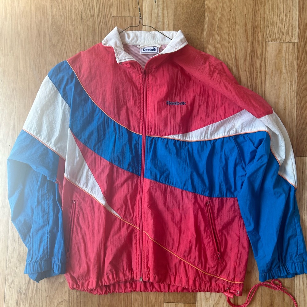 Reebok Cream, Red, and Blue Mesh Jacket/Windbreaker